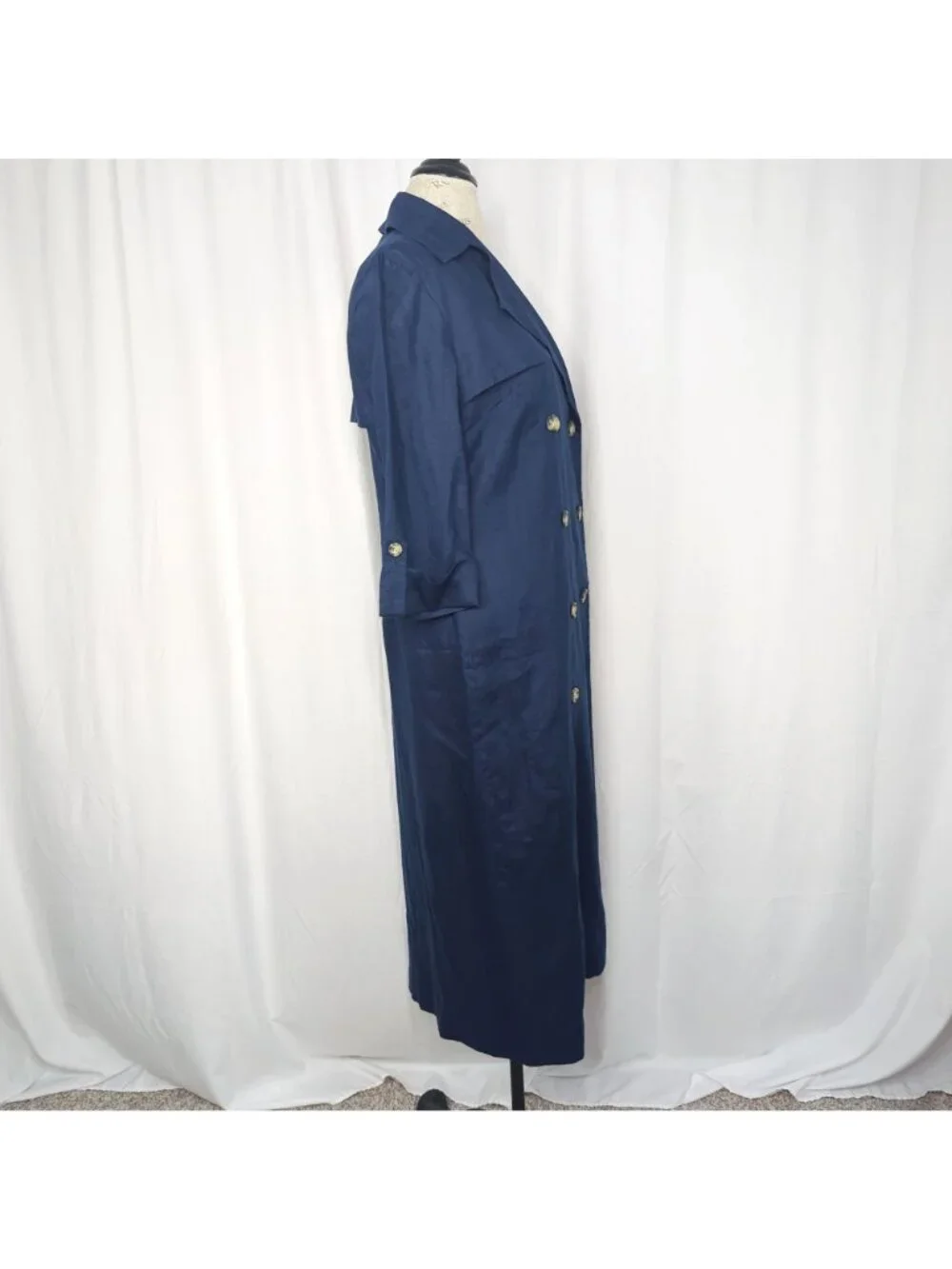 Vintage 90s Talbots Double Breasted Dress 8 Medium Blue Linen - Picture 8 of 10